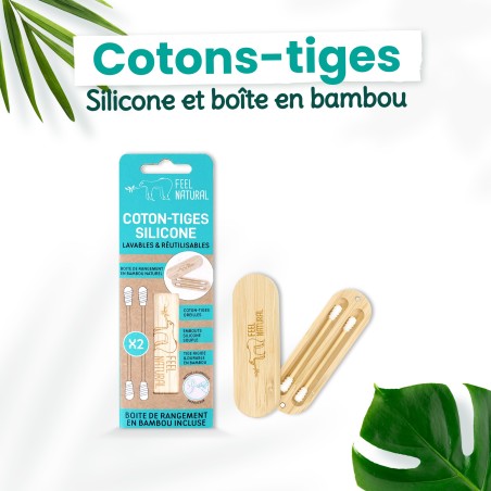 Boîte bambou + 2 coton tiges Silicone - Feel Natural