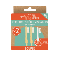 Lot de 2 recharges brosse à dents vissable en bambou Feel Natural - Souple