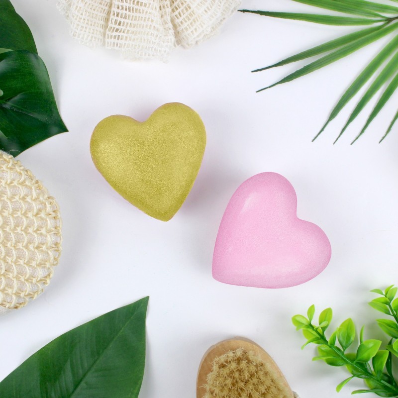 Bombe de bain Coeur Rose Dore 120 grs Senteur Fraise