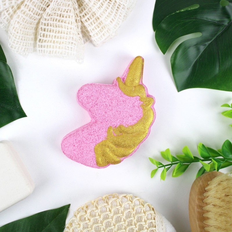 Bombe de bain Licorne Rose Dore 150 grs Senteur Bubble Gum