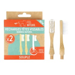 Lot de 2 recharges brosse à dents vissable en bambou Feel Natural - Souple