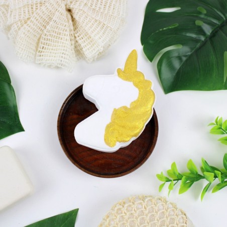 Bombe de bain Licorne Blanc Dore 150 grs Senteur Monoï