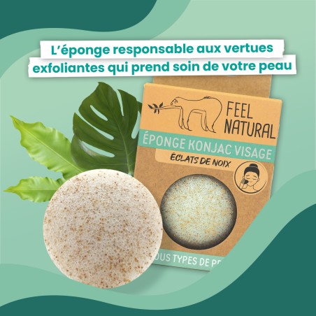Eponge Konjac Visage aux éclats de noix - Feel Natural