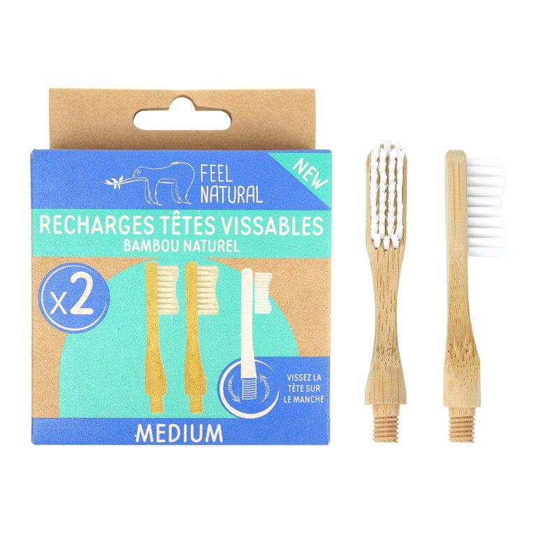 Lot de 2 recharges brosse à dents vissable en bambou Feel Natural - Medium
