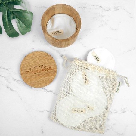 Set boîte Bambou + 10 disques démaquillants Coton+ Filet de lavage - Feel Natural