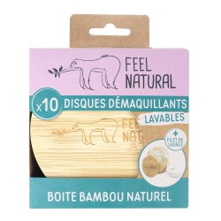 Set boîte Bambou + 10 disques démaquillants Coton+ Filet de lavage - Feel Natural