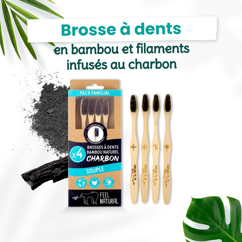 Lot 4 brosses à dents Charbon - Souple - Feel Natural