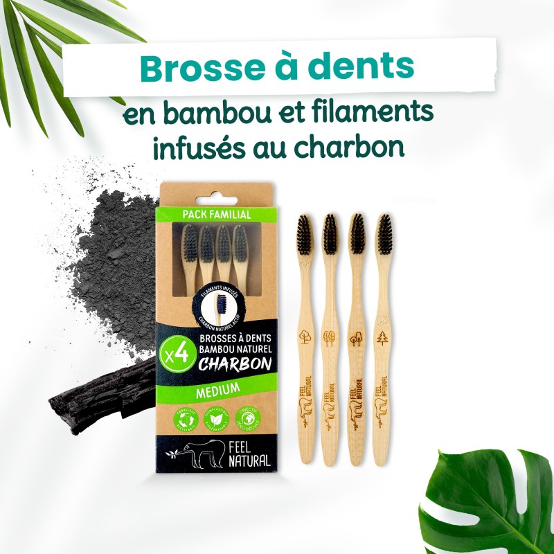 Lot 4 brosses à dents Charbon - Médium - Feel Natural