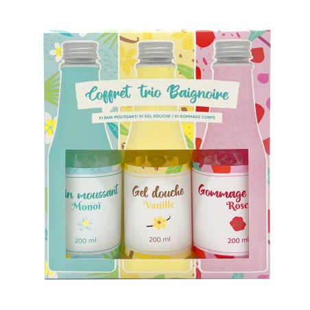 Coffret gel douche Vanille, Bain moussant Monoï, Gommage Rose - French Tendance
