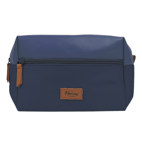 Trousse de toilette Homme (21x14x10)- Harvey Collection - Simili Cuir et coton Bleu