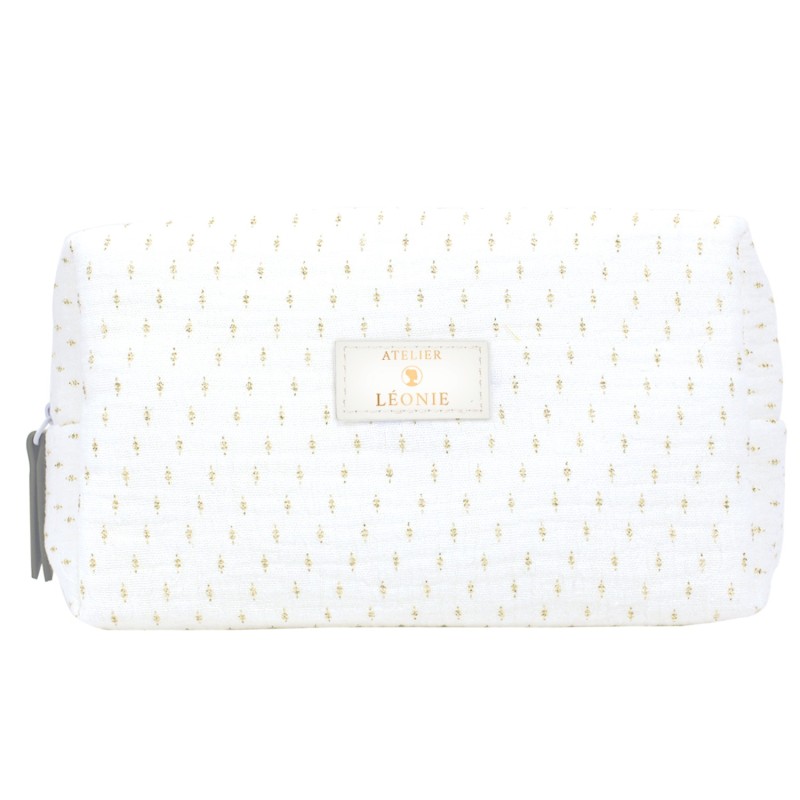 Trousse de toilette Femme (21x15x10) - Gaze de coton - motif doré
